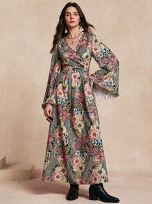 SHEIN Unity Women Floral Print Flare Sleeve Elegant Dress - Multicolor - View 1