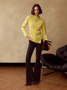 MOTF PREMIUM WOOL SOLID MOCK NECK RIBBED KNIT SWEATER