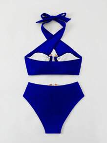 Swim SXY 夏日海滩度假金属细节吊带比基尼套装 - 寶藍色 - 查看 5