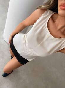 SHEIN Essnce 女士无袖露背系带吊带背心、女士背心、露背上衣、女士外出上衣 - 杏色 - 查看 6