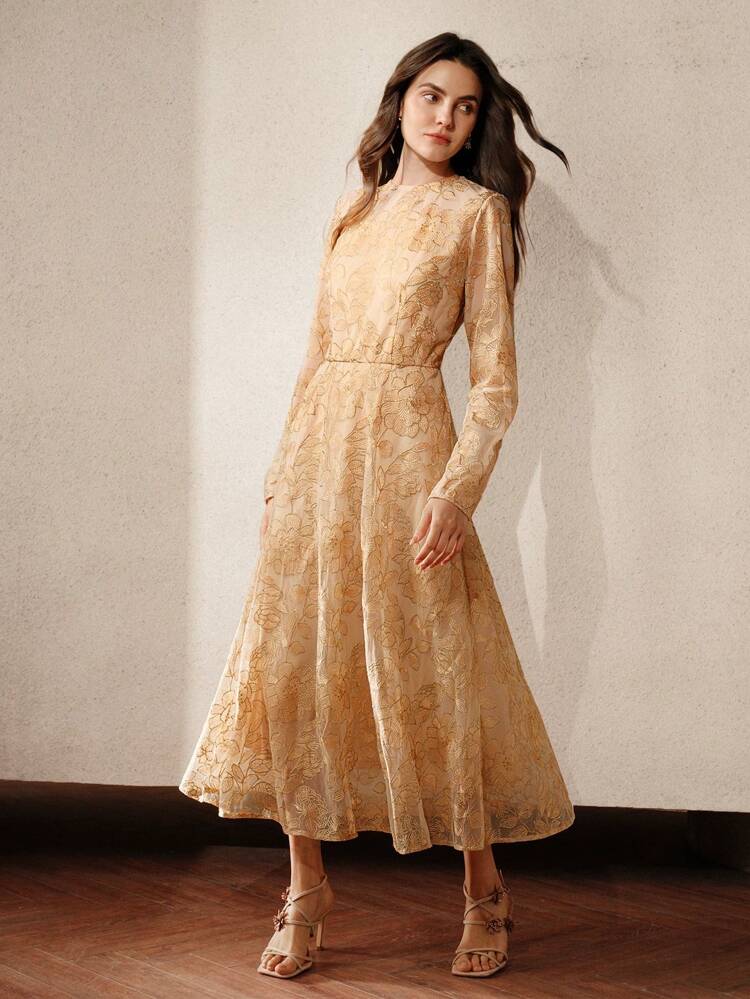 Vestito da cocktail a balze in rete dorata da donna, nuovo stile adatto per compleanni e feste cocktail