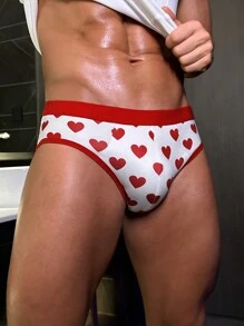 Snug Zone Men's Lip Print Patchwork Simple Briefs, Casual Daily Wear - Red and White - View 6