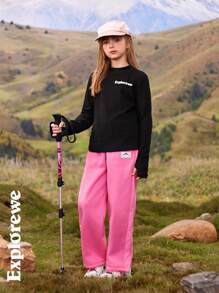 SHEIN 2pcs/Set Tween Girls' Casual Patchwork Pants, Minimalist Fashion For Daily Wear