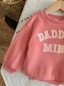 SHEIN 2pcs/Set Tween Girls Loose Casual Round Neck Letter Print Sweatshirt And Pants Set - Pink - View 3