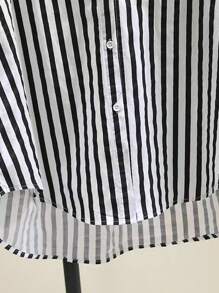 INAWLY 女士休闲条纹印花长袖胸袋衬衫，秋冬款 - 藏蓝色 - 查看 3