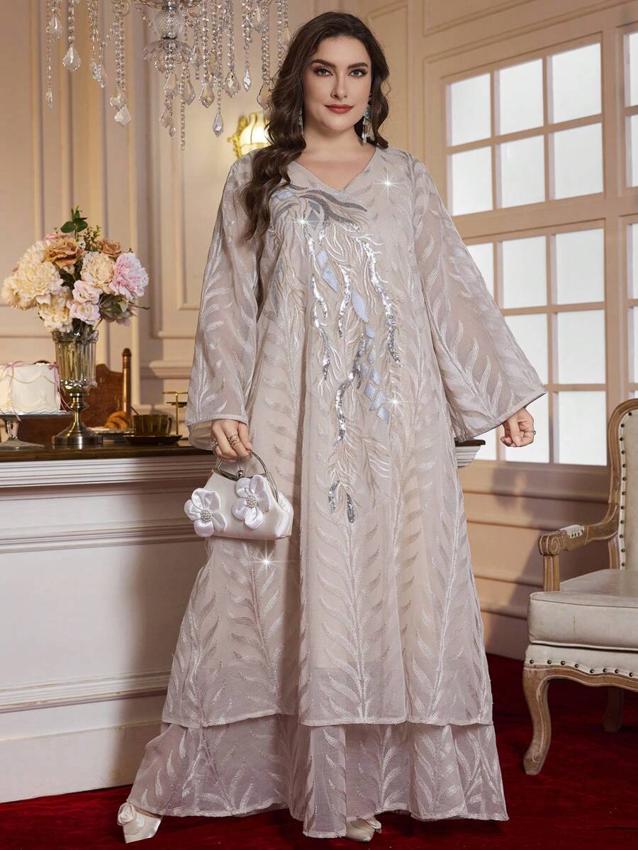 Al Najma Plus Size Elegant Arab Style Embroidery Long Dress, Luxury Simplistic Design, Modest