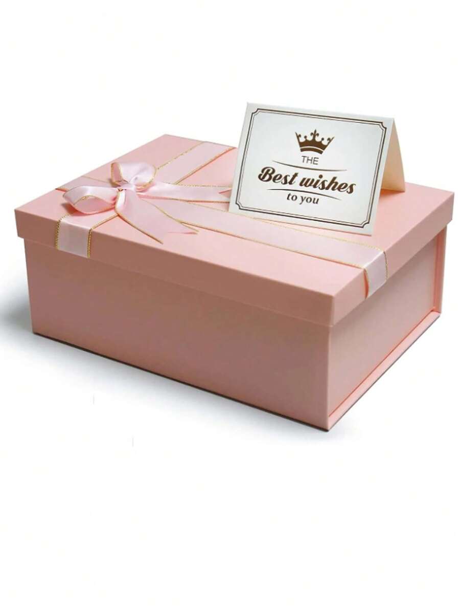 1pc Gift Packaging Box, Simple Design, Pink Color, Ribbon Bowknot, Folding Box With Lid And Base Fit For Party, Festival Gifts Wrapping, For Girlfriend, Birthday Gifts Wedding Gifts Wrapping Different Sizes To Choose Back To School Gift Wrap Best Gift Packaging - Multicolor - View 1