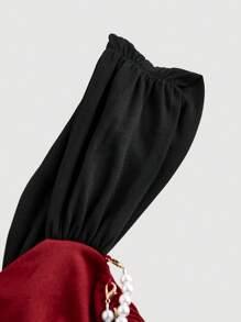 SHEIN MOD Plus Size Women Black Vintage Palace Luxury Pearl Embellished Tank Top