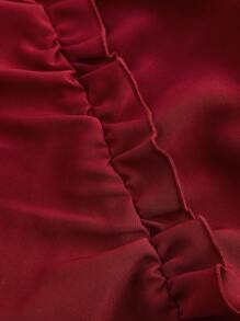 SHEIN MOD Áo cánh tay chuông xếp nếp màu đỏ tía cổ điển dễ thương cỡ lớn, quà tặng ngày lễ tình nhân - Đỏ - Xem 3