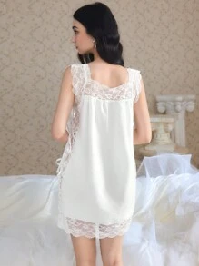 Đồ ngủ nữ dây buộc rộng thoải mái mềm mại thân thiện với da Countryside - trắng - Xem 2
