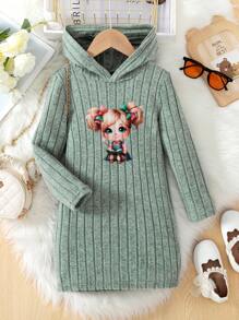 Vestido casual con capucha de manga larga y estilo novedoso y lindo para niñas, adecuado para vacaciones, viajes, cumpleaños, fiestas, primavera y otoño