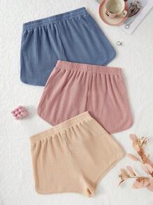 3pcs Women's Casual Homewear Set, Includes Waffle Pattern Top & Bottoms With Small Letter Embroidery - Multicolor - View 2