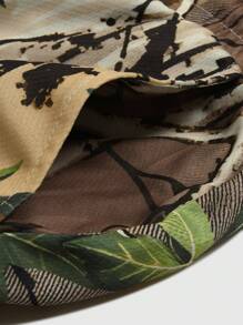 ROMWE MEN Prep Men's Camo Casual Tree Branch & Leaf Printed Drawstring Waist Shorts, Football Style