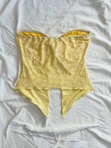 Soleia 性感休闲白色花朵提花针织扭纹前襟女式衬衫 - 黃色 - 查看 2