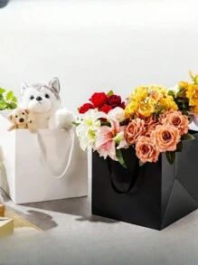 SHEIN Set de 3 bolsas de regalo grandes negras con asas, bolsas de regalo cuadradas a granel, bolsas grandes para compras y mercancía, bolsas para bodas, fiestas de cumpleaños, dulces, manualidades, bolsas de papel pequeñas a granel con asas, cajas de almacenamiento.