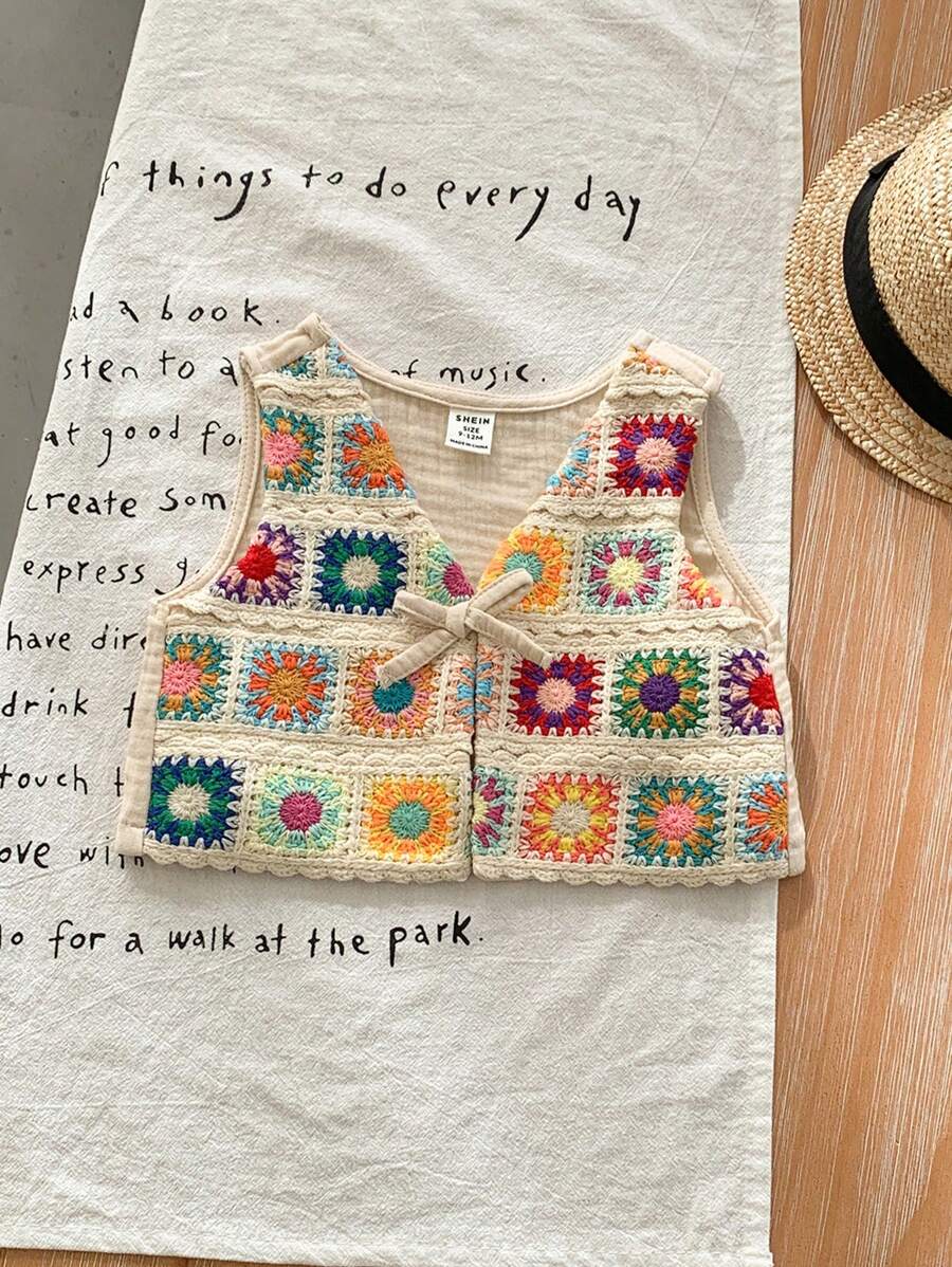 SHEIN LMoss Kids LMoss Baby Girl Lovely Versatile Vacation Knitted Cardigan, Summer - Multicolor - View 1