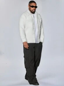 Manfinity VCAY Veste ouverte à manches longues en sherpa, à coupe ample et décontractée, en tricot pour homme