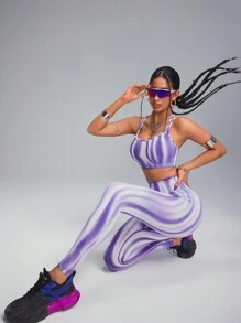 Innovista 紫色扎染高弹力无缝透气 3D 塑身运动套装 2 件套女士运动套装，无缝中部支撑工字背聚拢运动文胸和健身骑行紧身裤套装，腹部控制和臀部提升，日常休闲和健身套装，瑜伽套装，健身套装，跑步锻炼，秋冬装，户外瑜伽，走扁带，普拉提，户外瑜伽 - 彩色 - 查看 12