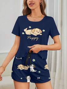 2pcs/Set Women Cute Puppy Pajama Set