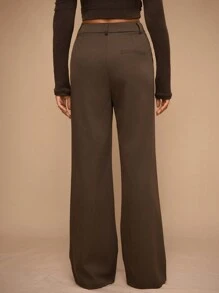 Forever 21 Brand New Winter High Waist Pleated Slim Straight Casual Loose Office Work Pants Women's Winter Trousers - Coffee Brown - View 2