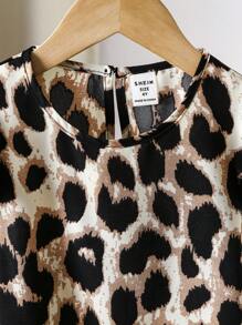 Camicia casual con doppio strato di volant e stampa leopardata, adatta per ragazze, per tutte le stagioni e festival musicali