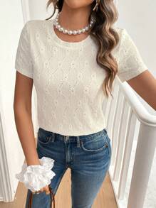 SHEIN Frenchy Camiseta casual sencilla de mujer de unicolor, cuello redondo y manga corta