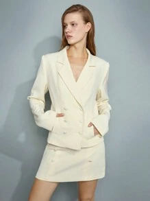 Maija Damen Herbst/Winter leichte gelbe elegante Knopfverschluss vorne gepolsterte Schulter Langarm flache Kerbe Revers Taschen minimalistischer Blazer Jacke für Valentinstag und Feiertage - Gelb - Übersicht 3