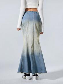 SHEIN EZwear Women's Fall 90s Fashion Country Concert Washed Denim Fish Tail Skirt - Medium Wash - View 2