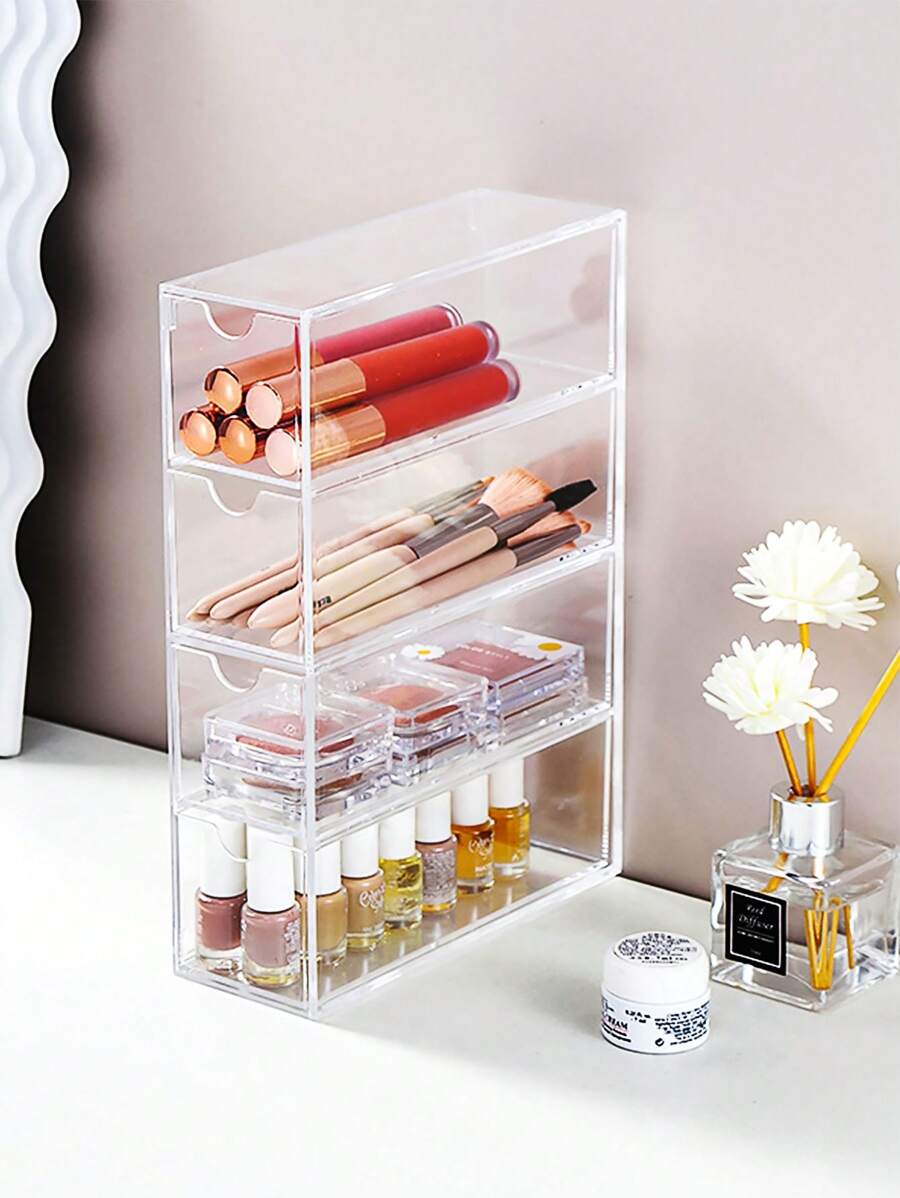 SHEIN 1pc 4 Layers 4 Drawers Transparent Pull-Out Eyeglasses & Sunglasses Organizer Box With Drawer Handle - Clear - View 1