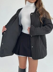 Aloruh Dark Gray Women's Solid Color Drop Shoulder Long Sleeve Single-Breasted Casual Jacket, Autumn/Winter