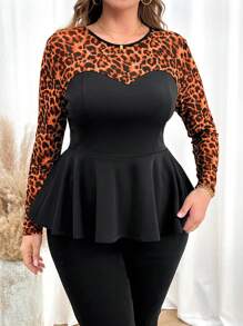 SHEIN Clasi Blusa casual de manga larga con cuello redondo y parches de unicolor, talla grande - Naranja - Ver 6