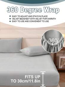 1pc Velvet Fitted Sheet, Bedding, Soft & Comfortable Mattress Cover, Solid Color Fitted Sheet, Suitable For Autumn/Winter, Deep Pocket Design, Includes Only Fitted Sheet, No Pillowcase, Dust-Proof & Anti-Slip, Machine Washable, Suitable For Twin, Full, Queen, King Size Beds - Light Grey - View 2