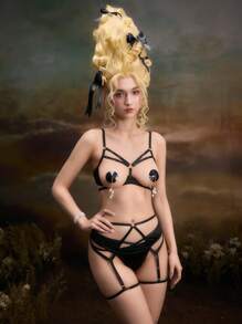 5pcs Set Vintage Palace Style Sexy Lingerie Set For Women, Includes Bra, Panty, Sticker Bra & Waist Cincher