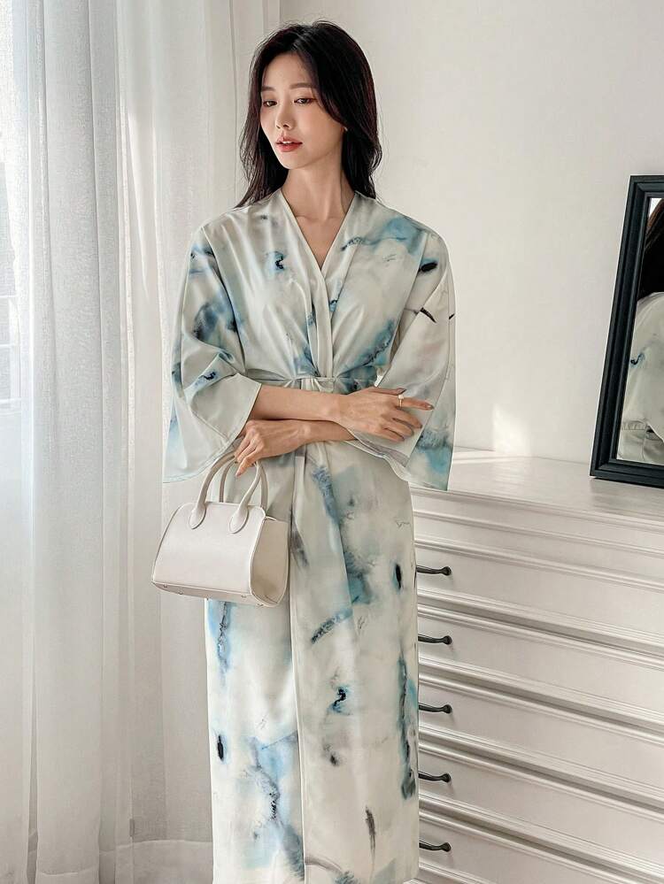 Women's Long Sleeve Twist Print Simple Casual Long Dress