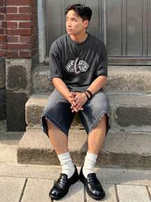 DAZY Men's Distressed Grey T-Shirt With Dice Number Graphic,Fall Clothes