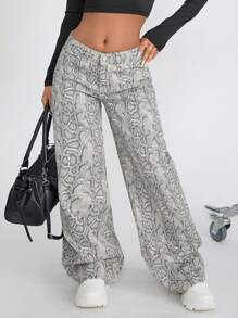 EURMUSE LEOPARD SNAKE WIDE LEG LOW WAIST JEANS - Multicolor - View 4