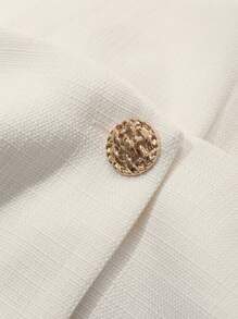 DAZY 2pcs/Set Solid Color Short Puff Sleeve Split Hem Skirt Suit Work Women Clothes - White - View 7