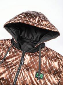 Manfinity Homme Sudadera con capucha con cierre de cremallera delantero, cordón y gráfico de letras brillante para hombre, chaqueta de invierno de moda