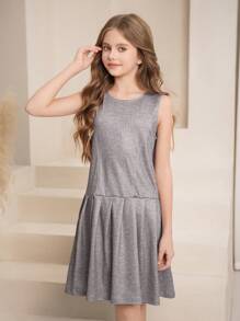 SHEIN Tween Girls Rochie cu mâneci fără mâneci cu decolteu în dungi, Rochie de birou montată pentru navetă, Rochie de cocktail șic pentru petrecerea de aniversare/Ziua Îndrăgostiților în fiecare zi