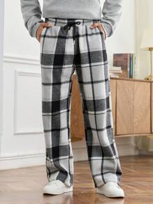 Manfinity Homme Men's Front Tie Pocket Plaid Casual Pants, Everyday Wear