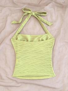 Soleia 1件女士度假露背绿色纹理针织吊带背心 - 綠色 - 查看 2