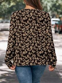 SHEIN LUNE Casual Minimalist Leopard Print Pattern Loose Fit Round Neck Long Sleeve T-Shirt, Suitable For Plus Size In Autumn & Winter - Multicolor - View 2