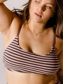 Aralina Plus Size Curve Contrast Striped Scoop Neck Crop Cute Bikini Set High Waisted Tummy Control Bottoms Bikini Set For Vacation Or Spa Day - Pink - View 7