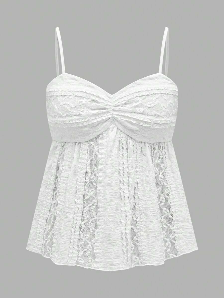 Olithes Women's Solid Color Spaghetti Strap Pleated Simple Tank Top, Casual Daily Wear - Apricot - View 1