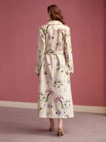 MOTF PREMIUM FLORAL PRINT LAPEL COLLAR TRENCH COAT - Multicolor - View 7