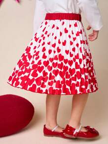 SHEIN Váy bé gái in hình trái tim đỏ và nơ trang trí, thích hợp mặc đi làm và dự tiệc Valentine. - Đỏ - Xem 4