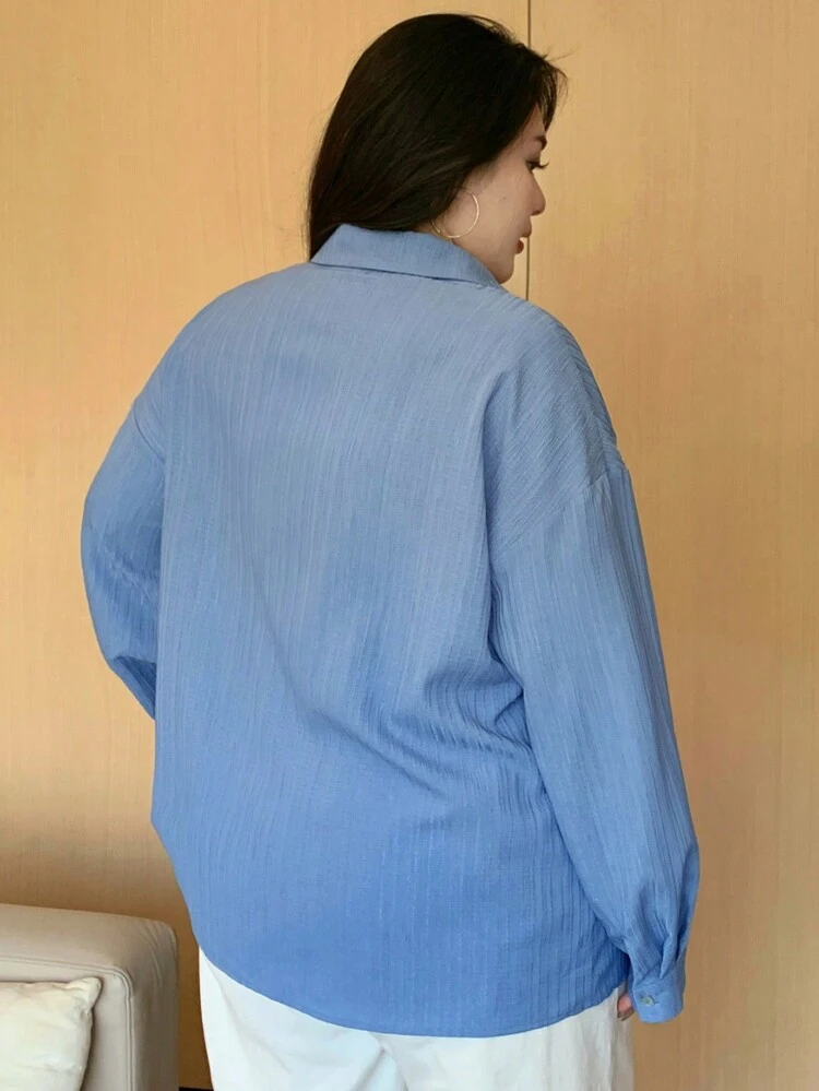 Dazy Plus Plain Collar Loose Basic Long Sleeve Shirt, Spring/Summer/Autumn,Fall Women Clothes