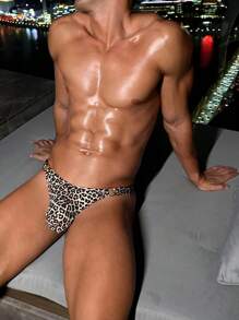 SpicyHot Men's Leopard Print Circular Ring Linked Sexy Briefs