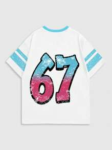 ROMWE MEN Street Life Camiseta de manga corta casual para hombres con bloqueo de color, rayas y estampado de letra de dibujos animados