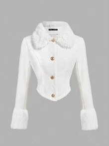 SHEIN MOD 女士白色羊毛夹克，优雅休闲
